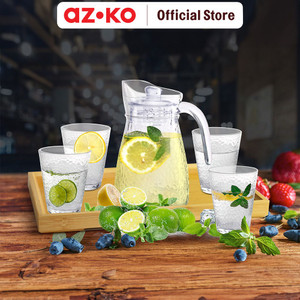 AZKO Delicia Set 6 Pcs Teko & Gelas Dengan Nampan Frosty Set Water Jug With Glass And Tray Pitcher Dengan Tutup Dan Handle Wadah Penyimpanan Air Peralatan Minum