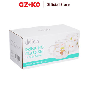 AZKO Delicia 350 ml Set 2 Pcs Mug Kaca Double Wall Hund Gelas Dengan Handle Cup Wadah Minuman Perlengkapan Dapur Peralatan Minum