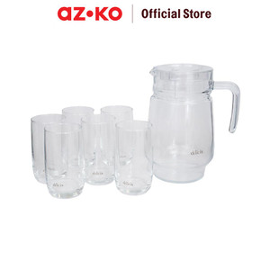 AZKO Delicia Set 7 Pcs Rensa Teko Minum & Gelas Set Water Jug With Glass Pitcher Dengan Tutup Dan Handle Wadah Penyimpanan Air Peralatan Minum