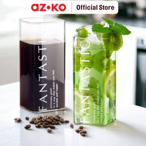 AZKO Delicia 360 ml Set 2 Pcs Lokie Gelas Kaca Borosilikat Square Cup Wadah Minuman Perlengkapan Dapur Peralatan Minum