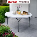AZKO Krisbow 155 cm Meja Taman Lipat Round - Putih Granite Foldable Garden Desk Picnic Table Meja Halaman Serbaguna Furniture Indoor Outdoor