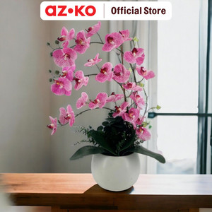AZKO Arthome 29 cm Bunga Artifisial Orchid Dengan Pot - Ungu Tumbuhan Buatan Bunga Hias Cantik Sintetis Tanaman Artificial Dekorasi Flower Pajangan Rumah Serbaguna Hiasan Properti Foto
