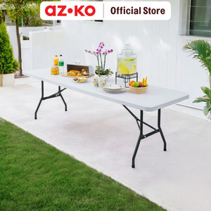 AZKO Krisbow 244X76 cm Meja Taman Lipat Rectangle - Putih Granite Foldable Garden Desk Picnic Table Meja Halaman Serbaguna Furniture Indoor Outdoor