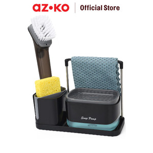 AZKO Stora Tempat Alat Cuci Piring Dengan Dispenser Sabun Kitchen Sink Organizer Wadah Simpan Perlengkapan Cuci Piring Tempat Sponge Lap Botol Sabun Organizer Westafel