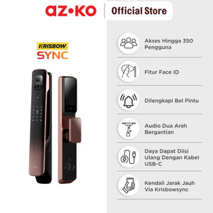 AZKO Krisbow Sync Smart Digital Door Lock Camera Face Id R7 - Hitam Gagang Pintu Pintar Digital Kunci Handle Pintu Pintar Smart Door Lock Keamanan Rumah