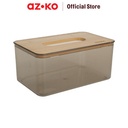 AZKO Stora Kotak Tisu Dengan Tutup Bambu Tissue Box Holder Kotak Tisu Aesthetic Wadah Penyimpanan Tisyu Perlengkapan Rumah Tangga - 11.5x11.5x9cm