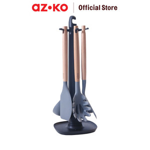 AZKO Kris Set 6 Pcs Peralatan Masak Silikon Dengan Rotating Stand - Abu