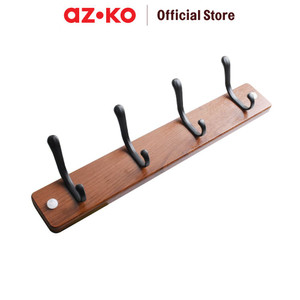 AZKO Stora 45X7X8 cm Gantungan Pakaian Dinding 4 Kait - Cokelat Walnut
