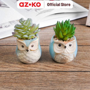 AZKO Arthome Tanaman Artifisial Sukulen Owl Pair Tumbuhan Tanaman Buatan Dekorasi Plant Sintetis Pajangan Rumah Serbaguna Hiasan Properti Foto - Cokelat