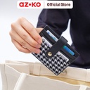 AZKO Ataru Dompet Kartu Motif Houndstooth Card Holder Pu Card Wallet Case Tempat Penyimpanan Id Card Atm Uang Cardholder - Cokelat