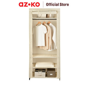 AZKO Stora Lemari Pakaian Lipat Wardrobe Storage Tempat Simpan Baju Lemari Kain Pintu Ritsleting - Abu-abu