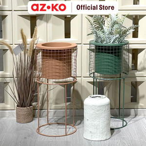 AZKO Arthome Pot Tanaman Dengan High Stand Wadah Iron Bunga Tempat Tumbuhan Perlengkapan Berkebun Aksesoris Taman - Hijau