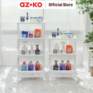 AZKO Stora Rak Troli 4 Tingkat Dengan Roda - Putih Tempat Penyimpanan Multifungsi Dengan Roda Storage Trolley Wheels Rack Perlengkapan Rumah Tangga - 3 Tingkat