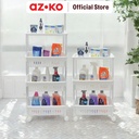 AZKO Stora Rak Troli 4 Tingkat Dengan Roda - Putih Tempat Penyimpanan Multifungsi Dengan Roda Storage Trolley Wheels Rack Perlengkapan Rumah Tangga - 3 Tingkat