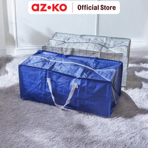 AZKO Stora Set 2 Pcs Tas Penyimpanan - Biru Foldable Storage Bag Tas Organizer Lipat Tempat Simpan Serbaguna Dengan Handle - Abu-abu