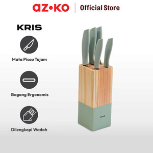 AZKO Kris Set 6 Pcs Pisau Dapur Dengan Block Penyimpanan - Turquoise