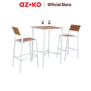 AZKO Soleil Set Kursi & Meja Bar Motif Kayu - Kuning/Putih