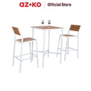 AZKO Soleil Set Kursi & Meja Bar Motif Kayu - Kuning/Putih