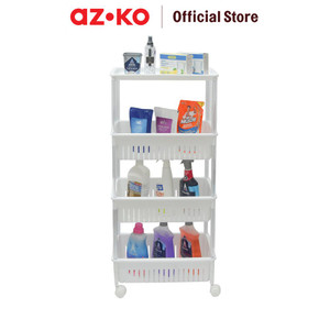 AZKO Stora Rak Troli 4 Tingkat Dengan Roda - Putih Tempat Penyimpanan Multifungsi Dengan Roda Storage Trolley Wheels Rack Perlengkapan Rumah Tangga - 3 Tingkat
