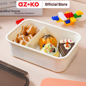 AZKO Ataru 1.2 ltr Kotak Makan 2 Sekat Dengan Sendok & Garpu - Cokelat Muda lunch box food grade food box kotak bekal makan wadah makanan