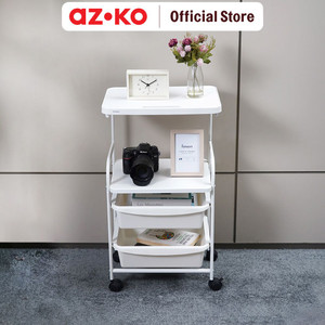 AZKO Stora Rak Troli 4 Tingkat Dengan Meja Frame Metal - Putih tempat penyimpanan multifungsi storage trolley wheels rack perlengkapan rumah tangga