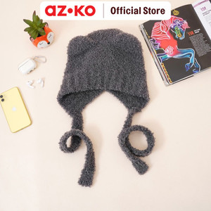 AZKO Ataru Topi Beanie Knit Bear Dengan Strap - Abu-Abu beanie hat topi rajut tutupan kepala aksesoris kepala fashion wanita pria