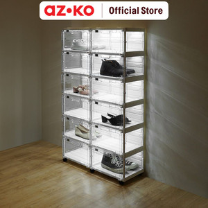 AZKO Stora Kotak Sepatu Lipat 12 Tingkat Dengan Lampu Led - Putih