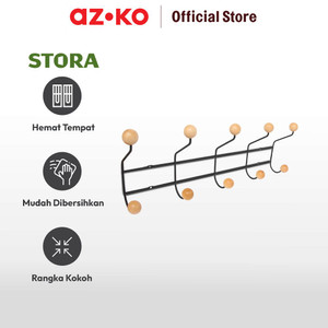 AZKO Stora 45x16x8 Cm Gantungan Pakaian Dinding 5 Kait - Hitam