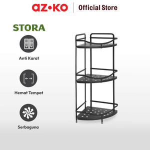 AZKO Stora Rak Sudut Kamar Mandi Aluminium 3 Tingkat - Hitam