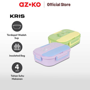 AZKO Kris Kotak Makan Sekat Dengan Soup Pot & Tas Lunch Box Food Box Kotak Bekal Makan Dengan Insulated Bag Wadah Makanan - Dino