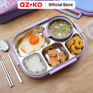 AZKO Kris Kotak Makan Sekat Dengan Soup Pot & Tas Lunch Box Food Box Kotak Bekal Makan Dengan Insulated Bag Wadah Makanan - Dino