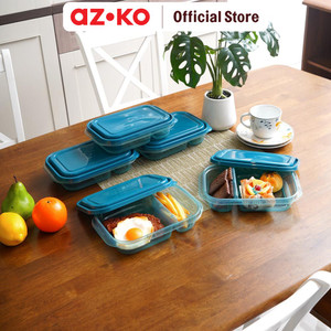AZKO Kris Set 5 Pcs Wadah Makanan 2 Sekat Rectangel - Biru