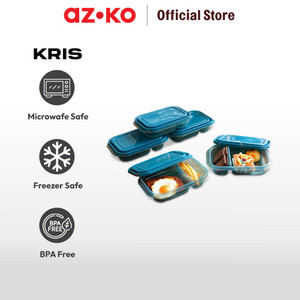AZKO Kris Set 5 Pcs Wadah Makanan 2 Sekat Rectangel - Biru