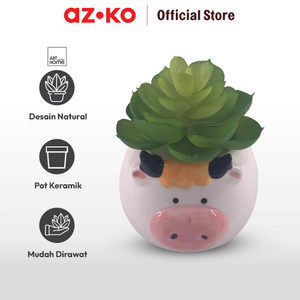 AZKO Arthome Tanaman Artifisial Sukulen Dengan Pot Anima Cow