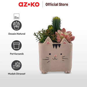 AZKO Arthome Tanaman Artifisial Sukulen Dengan Pot Anima Cat