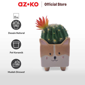 AZKO Arthome Tanaman Artifisial Sukulen Dengan Pot Anima Corgi