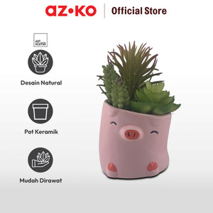 AZKO Arthome Tanaman Artifisial Sukulen Dengan Pot Anima Hog