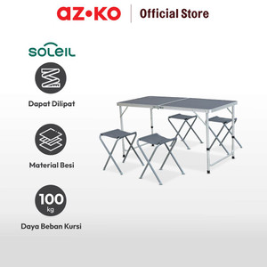 AZKO Soleil Set 5 Pcs Bangku & Meja Lipat Serbaguna - Abu-Abu
