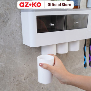 AZKO Stora Tempat Sikat Gigi Dengan 4 Gelas - Putih/Hitam