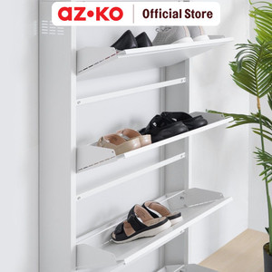 AZKO Stora Kabinet Sepatu 4 Tingkat - Putih Organizer Sandal Dan Sepatu Rak Lemari Alas Kaki Serbaguna Tempat Penyimpanan Sendal