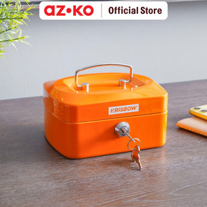 AZKO Krisbow 15.8X12X8 Cm Cash Box Manual Lock - Oranye