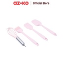 AZKO Kris Set 4 Pcs Alat Masak Kue Mini - Pink Mini Baking Utensil Whisk Brush Silikon Spatula Peralatan Masak Food Grade