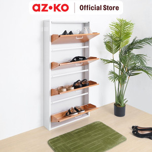 AZKO Stora Kabinet Sepatu 4 Tingkat - Cokelat Organizer Sandal Dan Sepatu Rak Lemari Alas Kaki Serbaguna Tempat Penyimpanan Sendal