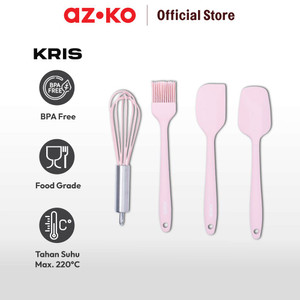 AZKO Kris Set 4 Pcs Alat Masak Kue Mini - Pink Mini Baking Utensil Whisk Brush Silikon Spatula Peralatan Masak Food Grade