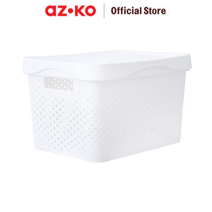 AZKO Stora 20 Ltr Keranjang Penyimpanan Dots Dengan Tutup - Putih