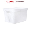 AZKO Stora 20 Ltr Keranjang Penyimpanan Dots Dengan Tutup - Putih