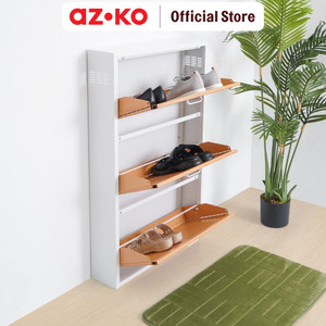 AZKO Stora Kabinet Sepatu 3 Tingkat - Cokelat Organizer Sandal Dan Sepatu Rak Lemari Alas Kaki Serbaguna Tempat Penyimpanan Sendal