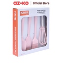 AZKO Kris Set 4 Pcs Alat Masak Kue Mini - Pink Mini Baking Utensil Whisk Brush Silikon Spatula Peralatan Masak Food Grade