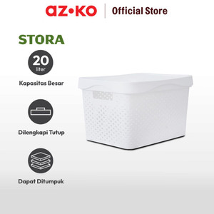 AZKO Stora 20 Ltr Keranjang Penyimpanan Dots Dengan Tutup - Putih