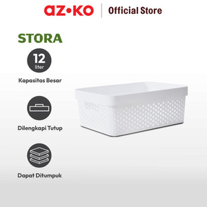 AZKO Stora 12 Ltr Keranjang Penyimpanan Dots Dengan Tutup - Putih